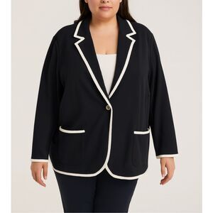 Talbots Aberdeen Black White Two Button Blazer Jacket NWT 20W